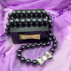 Kate Spade Black and Bow Beaded Necklace with Beautiful Jewel Box